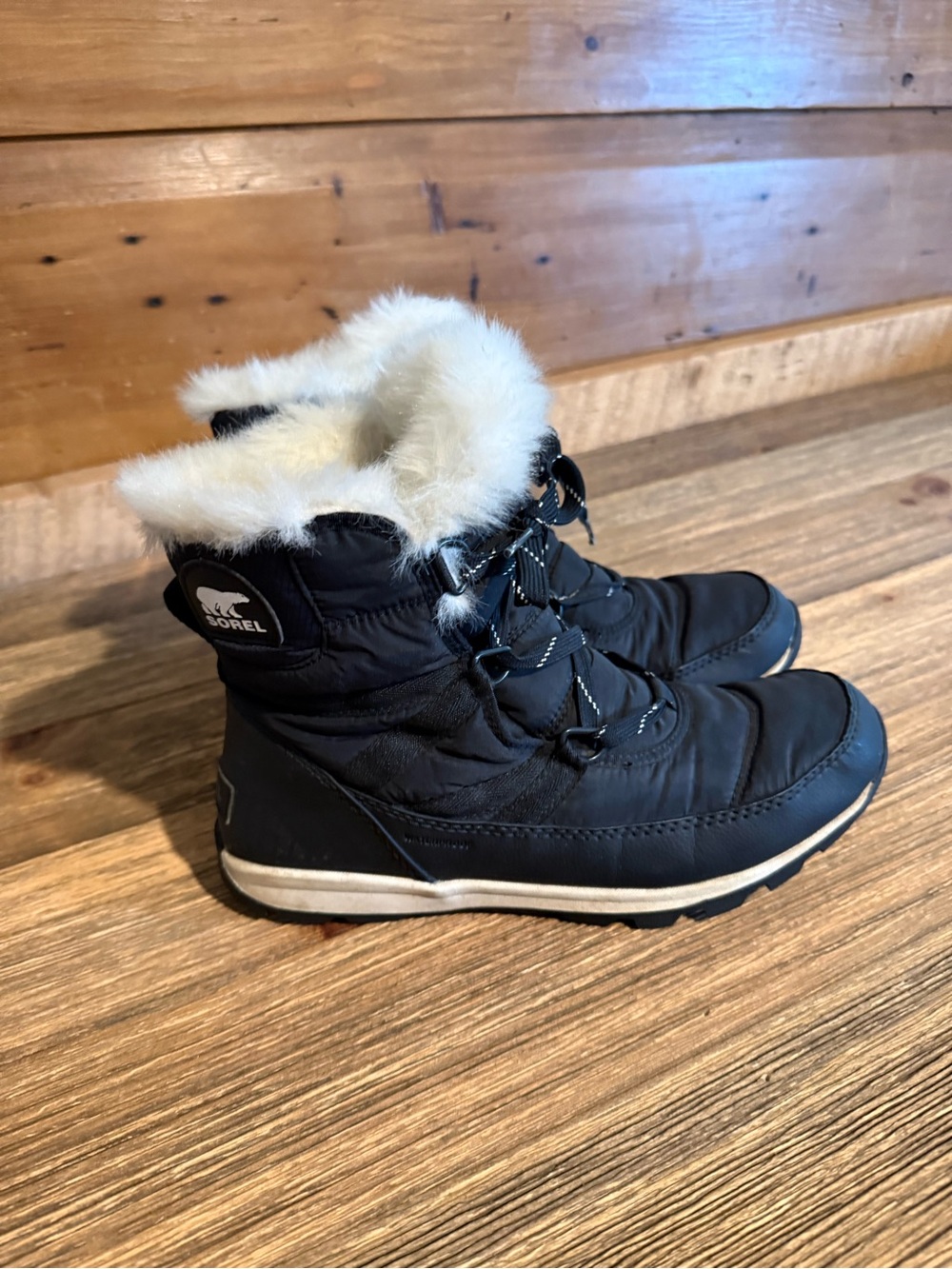 Sorel Women's Black Winter Boots with White Faux-Fur Collar